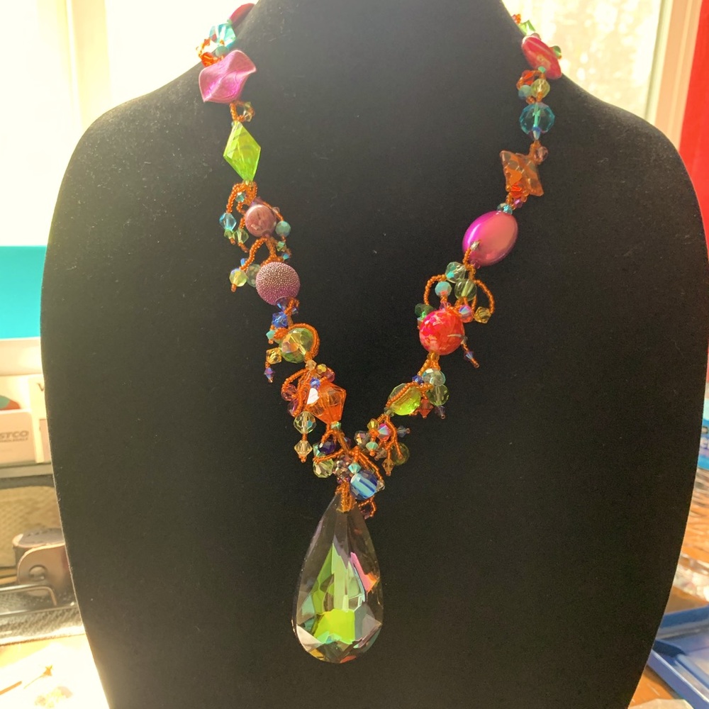 Handmade  multi color crystal necklace